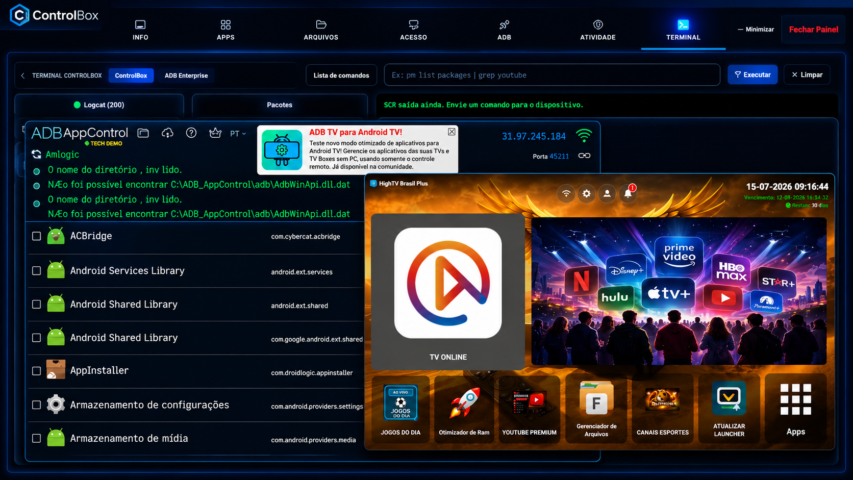 Monitor e suporte remoto ControlBox
