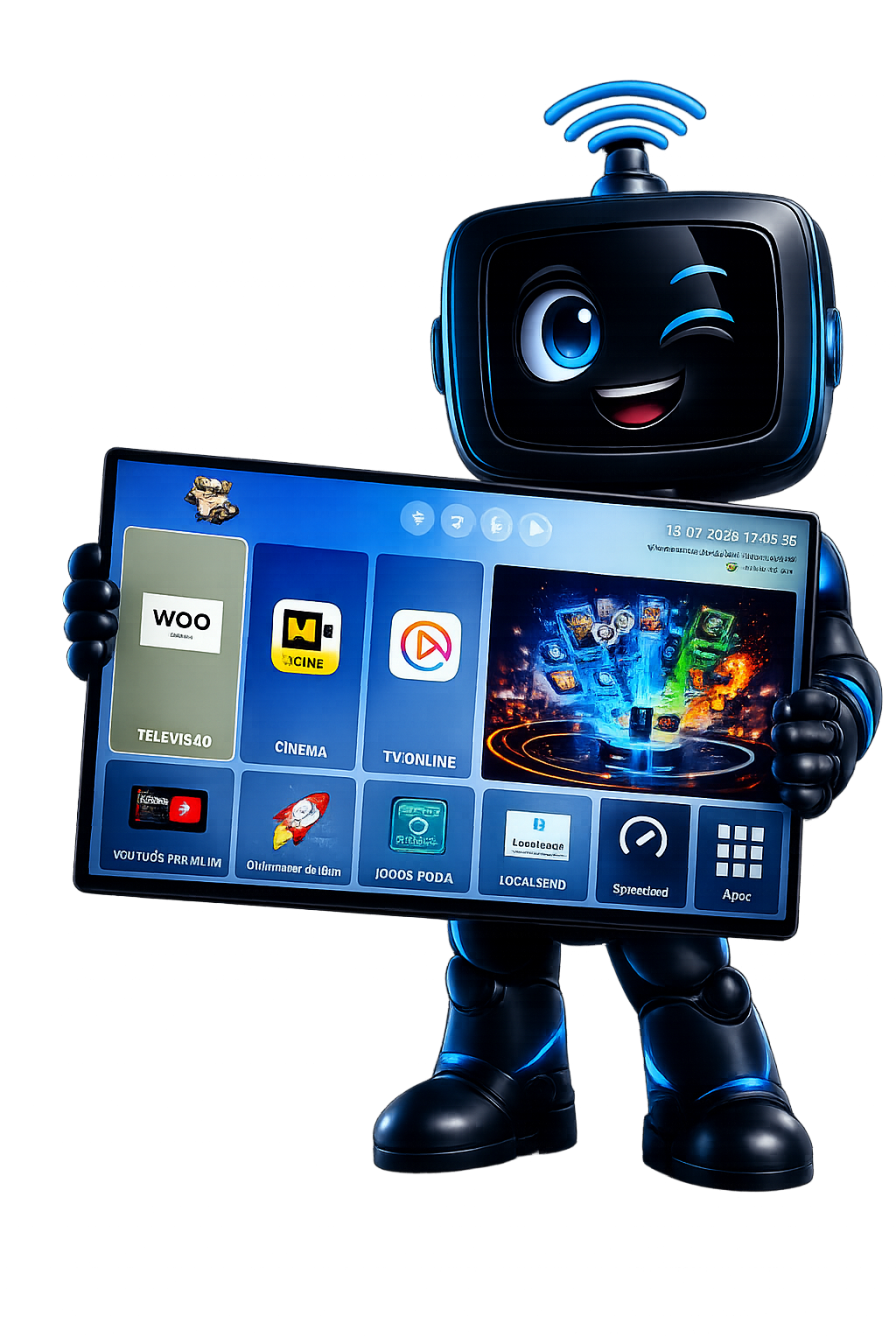 Robô ControlBox segurando a launcher personalizada